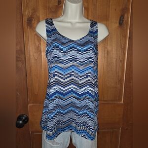 Notations Blue and Black Patterned Tank Top